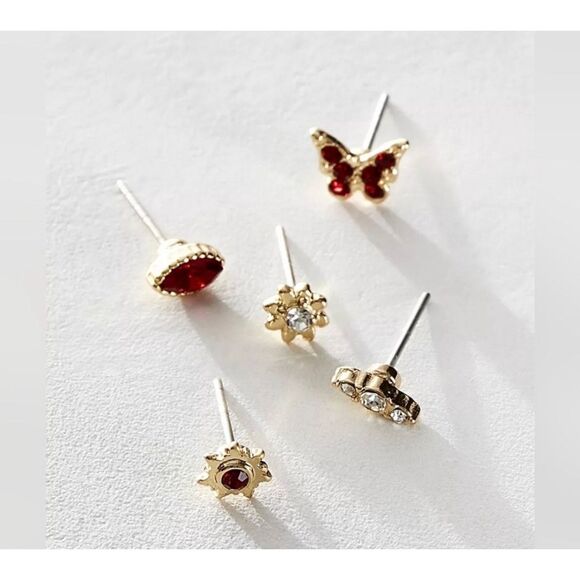 Free People Rosette Brooch Pin Stud Pack -5 Pairs of Earrings - Picture 2 of 5